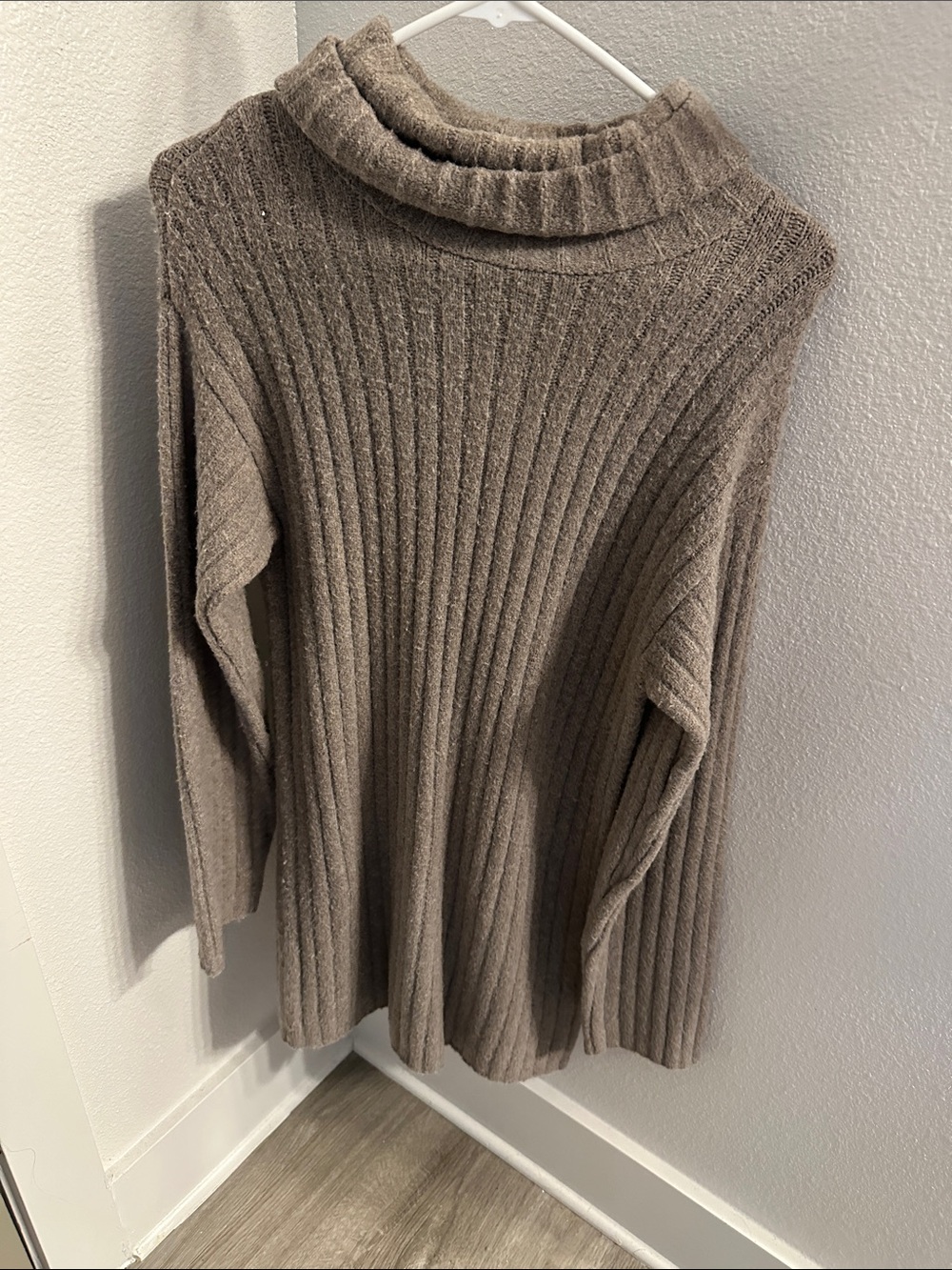 Abercrombie & Fitch Ribbed Cowl Neck Sweater Dress in Taupe Brown